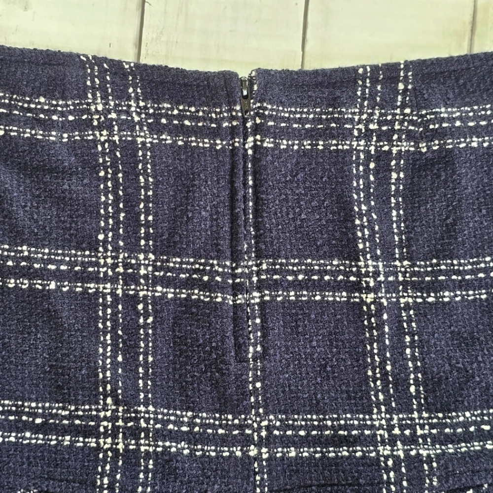Vintage Xhileration Knit Ruffle Plaid Black & Ivory Cream Mini Skirt Zip up Back - Picture 4 of 5